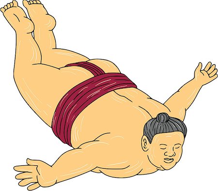 sumo wrestler (male) - Drawing sketch style illustration of a Japanese sumo wrestler skydiving viewed from front set on isolated white background. Foto de stock - Super Valor sin royalties y Suscripción, Código: 400-08919363