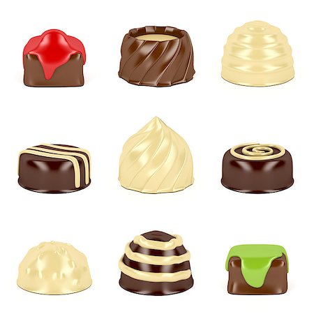 Nine different types of chocolate candies on white background Stock Photo - Budget Royalty-Free & Subscription, Code: 400-08919457