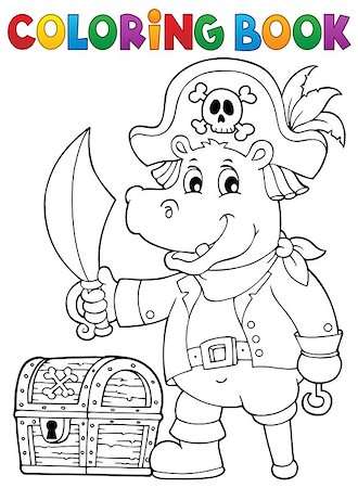 simsearch:400-06091827,k - Coloring book pirate hippo image 1 - eps10 vector illustration. Foto de stock - Royalty-Free Super Valor e Assinatura, Número: 400-08919516