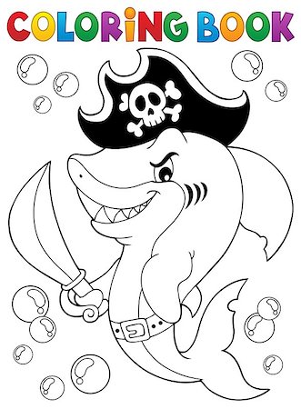 simsearch:400-06091827,k - Coloring book pirate shark topic 1 - eps10 vector illustration. Foto de stock - Royalty-Free Super Valor e Assinatura, Número: 400-08919517