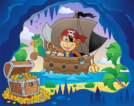 plage (sable) - Boat with pirate monkey theme 4 - eps10 vector illustration. Foto de stock - Super Valor sin royalties y Suscripción, Código: 400-08919510