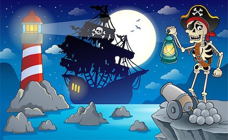 simsearch:400-08920059,k - Night pirate scenery 2 - eps10 vector illustration. Photographie de stock - Aubaine LD & Abonnement, Code: 400-08919523