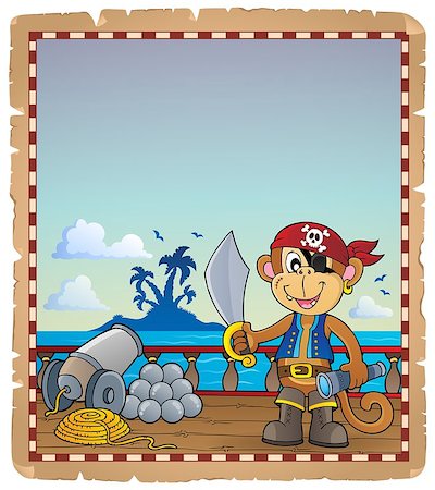 simsearch:400-08920059,k - Parchment with pirate monkey on ship - eps10 vector illustration. Photographie de stock - Aubaine LD & Abonnement, Code: 400-08919534