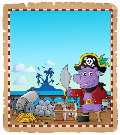 simsearch:400-07417266,k - Parchment with pirate hippo on ship - eps10 vector illustration. Foto de stock - Super Valor sin royalties y Suscripción, Código: 400-08919532