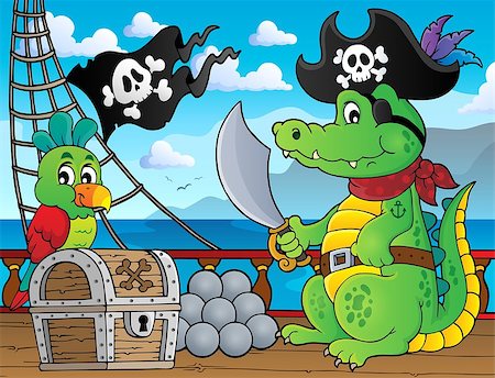 simsearch:400-07417266,k - Pirate crocodile theme 2 - eps10 vector illustration. Foto de stock - Super Valor sin royalties y Suscripción, Código: 400-08919540