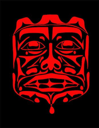 Vector illustration of the face symbol. Modern stylization of North American and Canadian native art in white and red on black with native ornament Stockbilder - Microstock & Abonnement, Bildnummer: 400-08919564