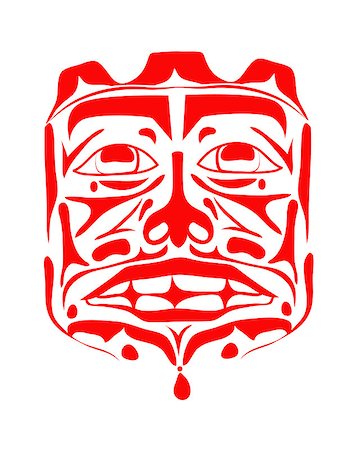 Vector illustration of the face symbol. Modern stylization of North American and Canadian native art in white and red on black with native ornament Stockbilder - Microstock & Abonnement, Bildnummer: 400-08919562