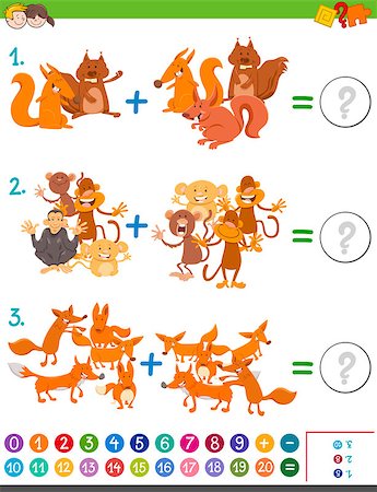 simsearch:400-08965099,k - Cartoon Illustration of Educational Mathematical Addition Game for Kids with Animal Characters Stock Photo - Budget Royalty-Free & Subscription, Code: 400-08919643