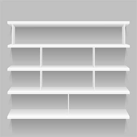 simsearch:400-08863068,k - White store empty shelf with shadow for goods on gray background. Frame supermarket shop furniture design. Demonstration board Fotografie stock - Microstock e Abbonamento, Codice: 400-08919665