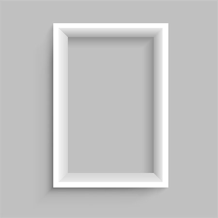 simsearch:400-08621223,k - Modern rectangular vertical plastic wooden or paper white shelf with shadow on gray background. Frame furniture design Stock Photo - Budget Royalty-Free & Subscription, Code: 400-08919669