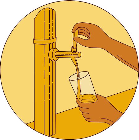 simsearch:400-08917792,k - Drawing sketch style illustration of a hand holding glass pouring beer from tap set inside circle viewed from front. Photographie de stock - Aubaine LD & Abonnement, Code: 400-08919743