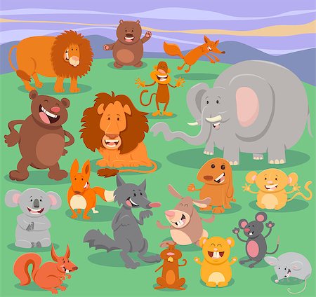 simsearch:400-07836427,k - Cartoon Illustration of Wild Animal Characters Group Photographie de stock - Aubaine LD & Abonnement, Code: 400-08919816