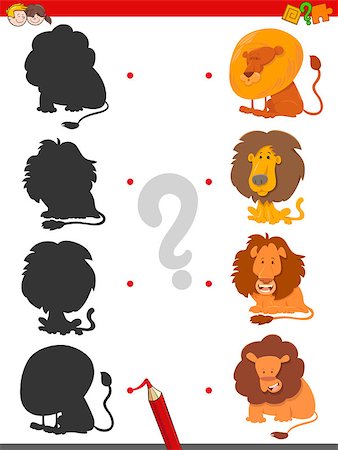 simsearch:400-09051285,k - Cartoon Illustration of Matching Shadows with Pictures Educational Activity Game for Children with Lions Animal Characters Stock Photo - Budget Royalty-Free & Subscription, Code: 400-08919811