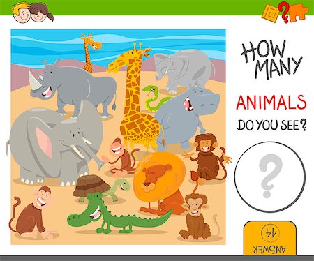 simsearch:400-09092454,k - Cartoon Illustration of Educational Counting Activity Game for Kids with Cute Animal Characters Stockbilder - Microstock & Abonnement, Bildnummer: 400-08919825