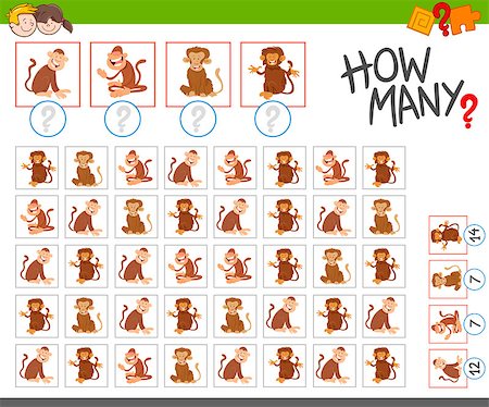 Cartoon Illustration of Educational Counting Game for Children with Monkey Characters Stock Photo - Budget Royalty-Free & Subscription, Code: 400-08919826
