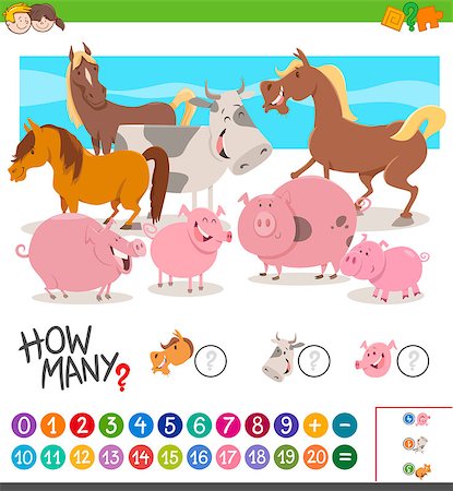 simsearch:400-08965099,k - Cartoon Illustration of Educational Mathematical Activity Game of Counting Farm Animal Characters Stock Photo - Budget Royalty-Free & Subscription, Code: 400-08919828