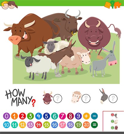 Cartoon Illustration of Educational Mathematical Activity Game of Counting Farm Animal Characters for Kids Photographie de stock - Aubaine LD & Abonnement, Code: 400-08919829