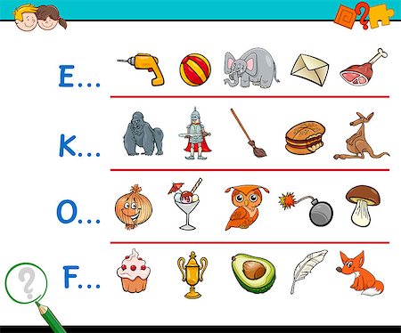 Cartoon Illustration of Finding Picture which Name Starts with Referred Letter Educational Activity for Kids Stock Photo - Budget Royalty-Free & Subscription, Code: 400-08919837