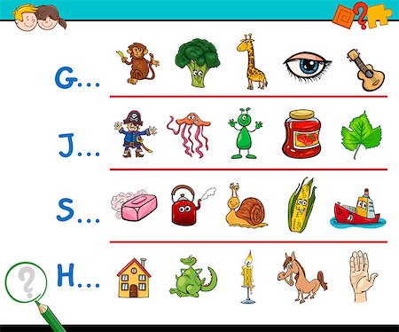 simsearch:400-08673629,k - Cartoon Illustration of Finding Picture Starting with Referred Letter Educational Game for Kids Foto de stock - Royalty-Free Super Valor e Assinatura, Número: 400-08919839