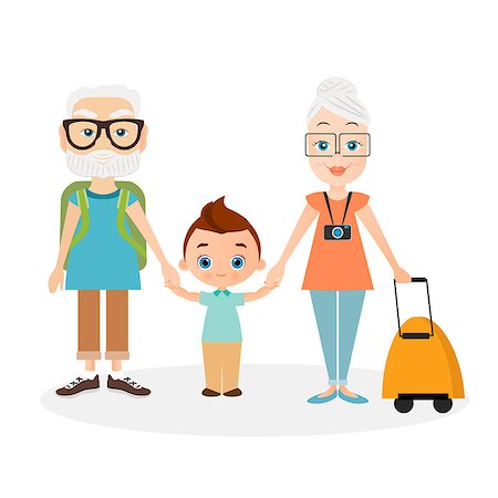 simsearch:400-08654218,k - Grandparents with grandson. Grandfather and grandmother with a packsack travel. Travelling with the knapsack. Vector illustration eps 10 isolated on white background. Flat cartoon style Photographie de stock - Aubaine LD & Abonnement, Code: 400-08929747