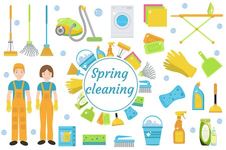 simsearch:400-08257628,k - Spring Cleaning icons, flat style. Housekeeping frame with tools isolated on white background. Vector illustration Fotografie stock - Microstock e Abbonamento, Codice: 400-08929799