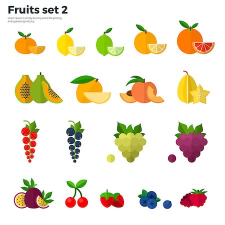 simsearch:400-04763797,k - Healthy eating concept. Icons of tropical fruit and slices on white background, carambola, strawberry, papaya. Vector flat illustrations for website, mobile, banners, brochures, book covers, layouts Foto de stock - Royalty-Free Super Valor e Assinatura, Número: 400-08929807