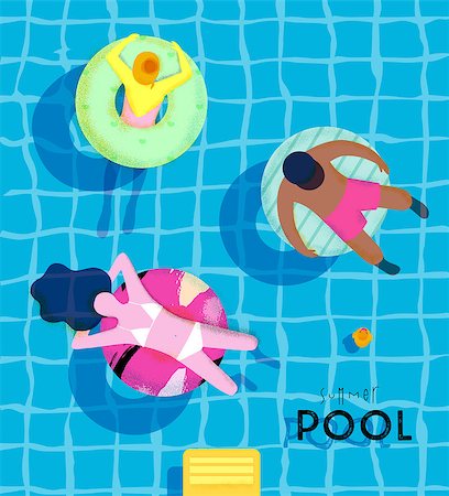 simsearch:400-08378379,k - Summer pool poster with pool and people swimming on the swim ring, bright colorful modern style Stockbilder - Microstock & Abonnement, Bildnummer: 400-08929819