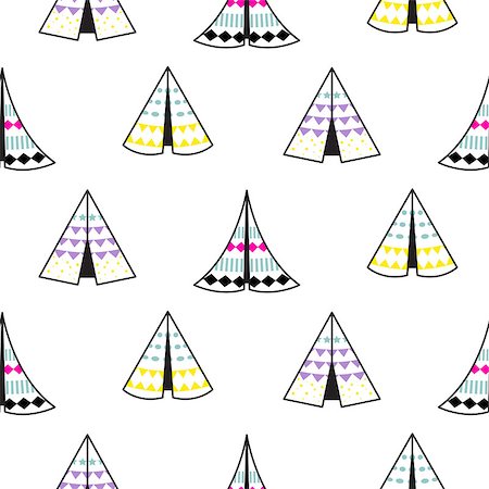 Indian teepee white vector white seamless pattern. Minimalistic style background for baby textile fabric and apparel. Stock Photo - Budget Royalty-Free & Subscription, Code: 400-08929918