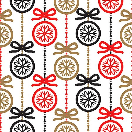 simsearch:400-08814672,k - Christmas tree decoration seamless vector pattern. New Year eve hanging toys background. Red, black and gold balls holiday pattern for gift wrap paper. Stock Photo - Budget Royalty-Free & Subscription, Code: 400-08929936