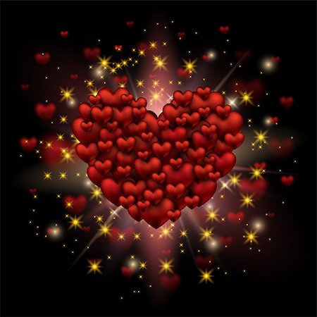 Shining Heart February 14. Love romantic 3D Realistic Red Hearts Background with Happy Valentines Day. Vector Illustration. Stockbilder - Microstock & Abonnement, Bildnummer: 400-08929957