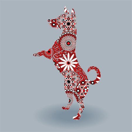 simsearch:400-08920015,k - Standing Dog, vector stencil silhouette fill with stylized flowers in red, white and black colors on a grey background Stockbilder - Microstock & Abonnement, Bildnummer: 400-08920016