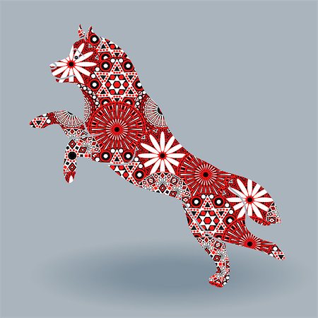 simsearch:400-08920015,k - Jumping Dog of  Husky breed, vector stencil silhouette fill with stylized flowers in red, white and black colors on a grey background Stockbilder - Microstock & Abonnement, Bildnummer: 400-08920017