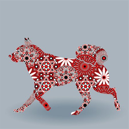 simsearch:400-08920017,k - Rambling Dog of Laika breed, vector stencil silhouette fill with stylized flowers in red, white and black colors on a grey background Stockbilder - Microstock & Abonnement, Bildnummer: 400-08920019