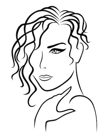 female hair style sketching - Abstract beautiful lady with wavy and curly hairstyle, hand drawing vector outline Stock Photo - Budget Royalty-Free & Subscription, Code: 400-08920024