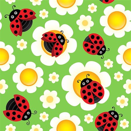 simsearch:400-07417266,k - Flowers and ladybugs seamless background - eps10 vector illustration. Foto de stock - Super Valor sin royalties y Suscripción, Código: 400-08920038