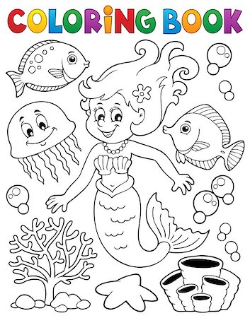 seastar colouring pictures - Coloring book mermaid topic 2 - eps10 vector illustration. Foto de stock - Super Valor sin royalties y Suscripción, Código: 400-08920030