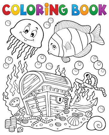 simsearch:400-07758089,k - Coloring book treasure chest underwater - eps10 vector illustration. Photographie de stock - Aubaine LD & Abonnement, Code: 400-08920033