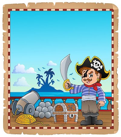 simsearch:400-08920059,k - Parchment with pirate boy on ship - eps10 vector illustration. Photographie de stock - Aubaine LD & Abonnement, Code: 400-08920058