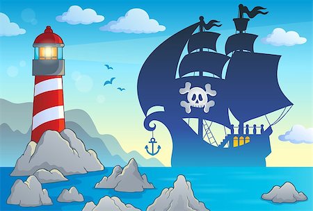 simsearch:400-08920059,k - Pirate vessel silhouette theme 3 - eps10 vector illustration. Photographie de stock - Aubaine LD & Abonnement, Code: 400-08920064