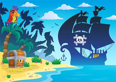 simsearch:400-07317425,k - Pirate vessel silhouette theme 4 - eps10 vector illustration. Foto de stock - Super Valor sin royalties y Suscripción, Código: 400-08920065
