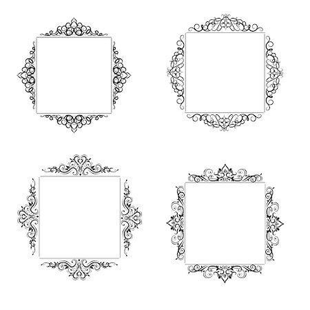 simsearch:400-06554325,k - Vintage baroque swirl frame black and white set isolated vector Fotografie stock - Microstock e Abbonamento, Codice: 400-08920089
