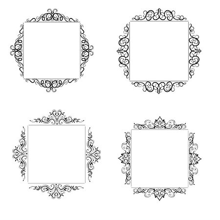 simsearch:400-06554325,k - Vintage baroque swirl frame black and white set isolated vector Fotografie stock - Microstock e Abbonamento, Codice: 400-08920090