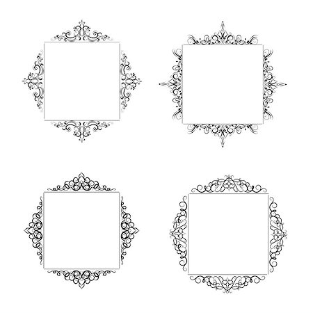 simsearch:400-06554325,k - Vintage baroque swirl frame black and white set isolated vector Fotografie stock - Microstock e Abbonamento, Codice: 400-08920091