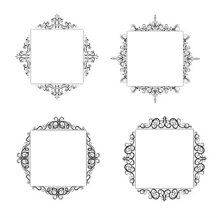 simsearch:400-06554325,k - Vintage baroque swirl frame black and white set isolated vector Fotografie stock - Microstock e Abbonamento, Codice: 400-08920092