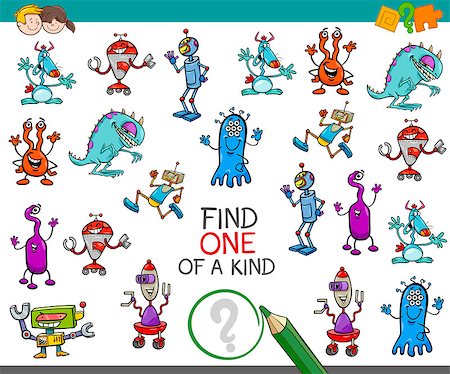 simsearch:400-09091850,k - Cartoon Illustration of Find One of a Kind Educational Activity Game for Children with Fantasy Characters Stock Photo - Budget Royalty-Free & Subscription, Code: 400-08920133