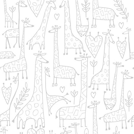 simsearch:400-08628372,k - Funny giraffes sketch, seamless pattern your design. Vector illustration Foto de stock - Super Valor sin royalties y Suscripción, Código: 400-08934050