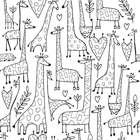 simsearch:400-08628372,k - Funny giraffes sketch, seamless pattern your design. Vector illustration Foto de stock - Super Valor sin royalties y Suscripción, Código: 400-08934052