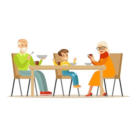 Grandfather, Grandmother And Boy Having Dinner, Part Of Grandparents Having Fun With Grandchildren Series. Different Generations Of Family Enjoying Time Together Vector Cartoon Illustration. Stock Photo - Budget Royalty-Free & Subscription, Code: 400-08934072