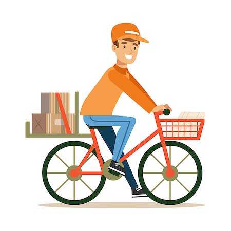 Delivery Service Worker Delivering Boxes With Bycicle, Smiling Courier Delivering Packages Illustration. Vector Cartoon Male Character In Uniform Carrying Packed Objects With A Smile. Stock Photo - Budget Royalty-Free & Subscription, Code: 400-08934150