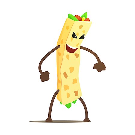 people eating food in street - Burrito Wrap Street Fighter, Fast Fo. Junk Food Menu Item With Evil Face Looking For A Fight Vector Drawing.od Bad Guy Cartoon Character Fighting Illustration Stock Photo - Budget Royalty-Free & Subscription, Code: 400-08934186